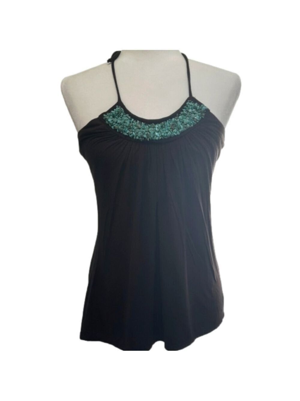 BCX Turquoise Stone Embellished Halter Top Size Medium EUC